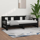 Multifunctionele slaapbank in massief Grenenhout met totale afmetingen - Zwart / 90 x 190 cm - Bedden & bedframes