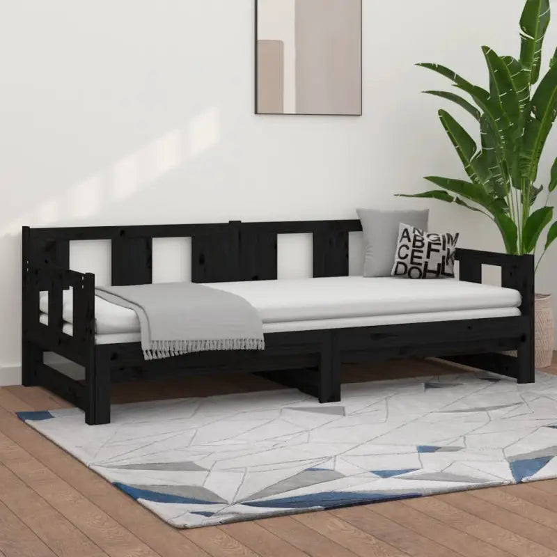 Multifunctionele slaapbank in massief Grenenhout met totale afmetingen - Zwart / 90 x 190 cm - Bedden & bedframes