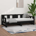 Multifunctionele slaapbank in massief Grenenhout met totale afmetingen - Zwart / 90 x 200 cm - Bedden & bedframes