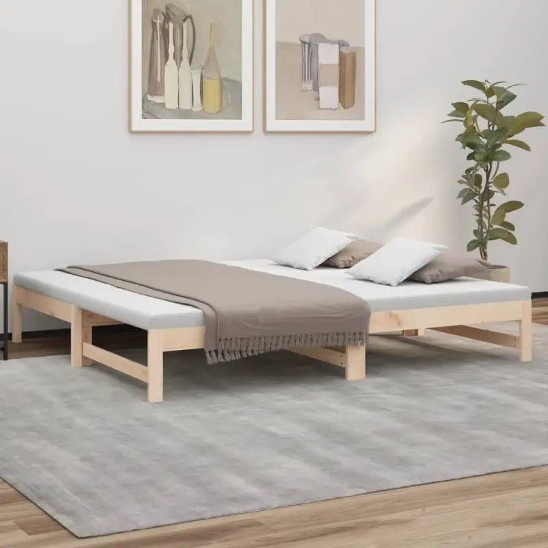 Multifunctionele slaapbank van massief grenenhout met ideale afmetingen - Naturel / 195.5 x 179 x 30 cm - Bedden &