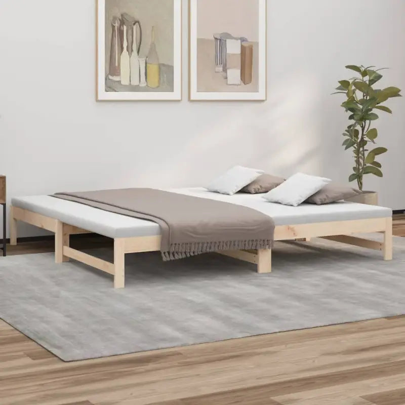 Multifunctionele slaapbank van massief grenenhout met ideale afmetingen - Naturel / 205.5 x 198 x 30 cm - Bedden &