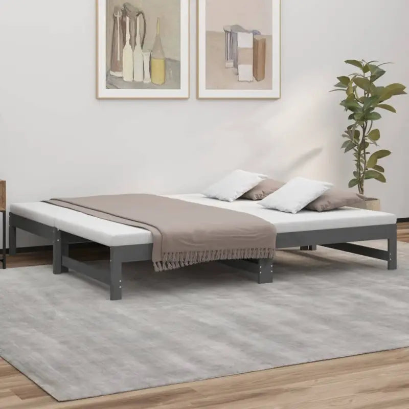Multifunctionele slaapbank van massief grenenhout met ideale afmetingen - Grijs / 195.5 x 179 x 30 cm - Bedden &