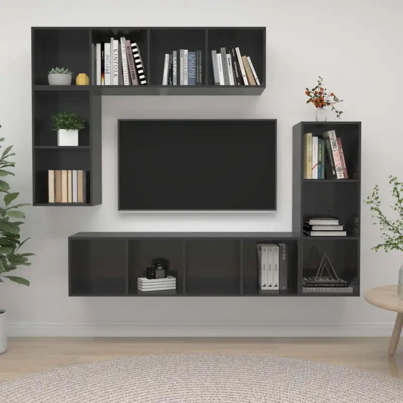 Muur Vast Tv Meubel met Opbergruimte - Hoogglans grijs / 1 - Tv-meubels