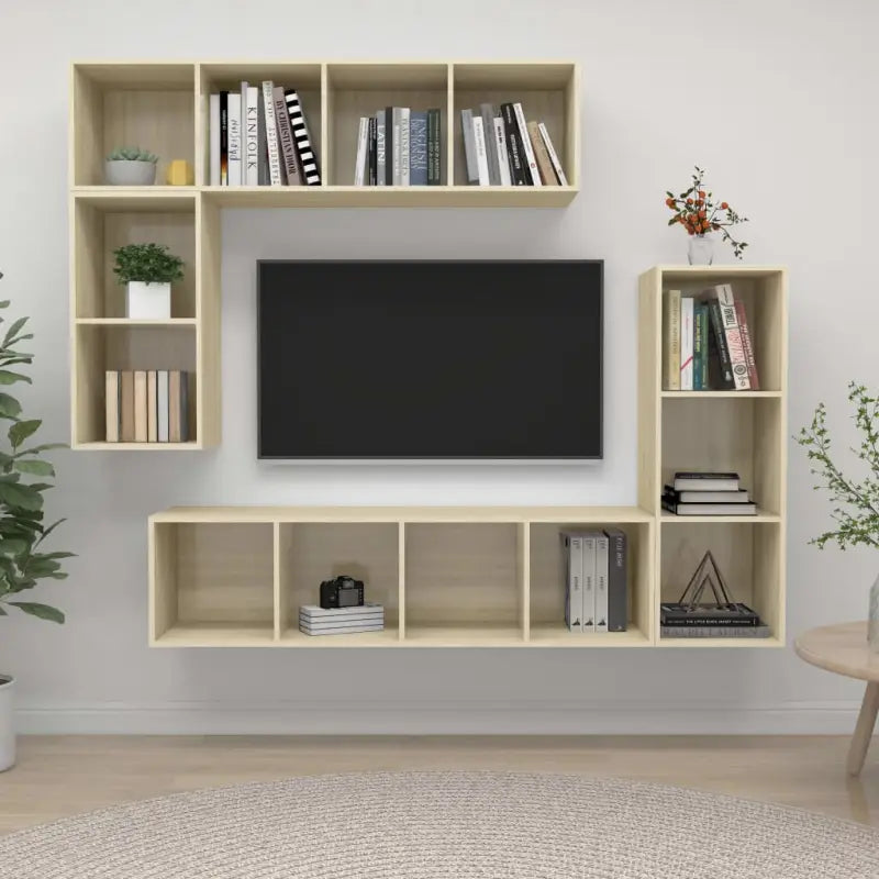 Muur Vast Tv Meubel met Opbergruimte - Sonoma eiken / 1 - Tv-meubels