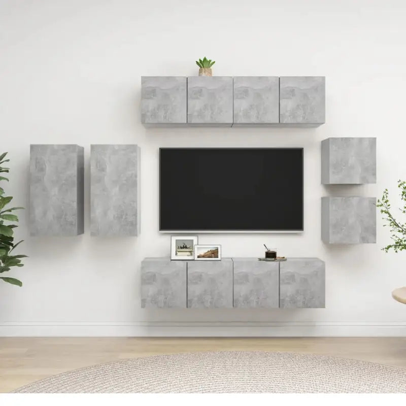 Muurbevestigde Tv-meubelset met opbergruimte - Betongrijs / 8 / 60 cm - Tv-meubels