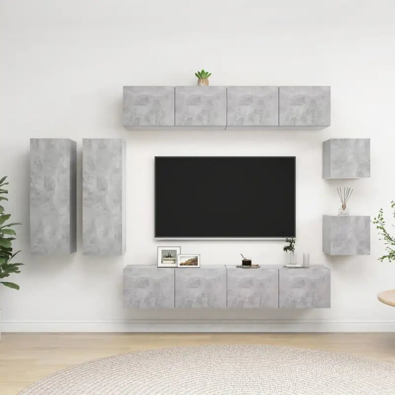 Muurbevestigde Tv-meubelset met opbergruimte - Betongrijs / 8 / 80 cm - Tv-meubels
