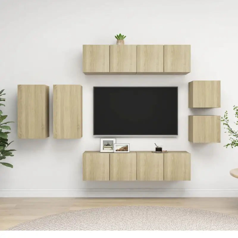 Muurbevestigde Tv-meubelset met opbergruimte - Sonoma eiken / 8 / 60 cm - Tv-meubels