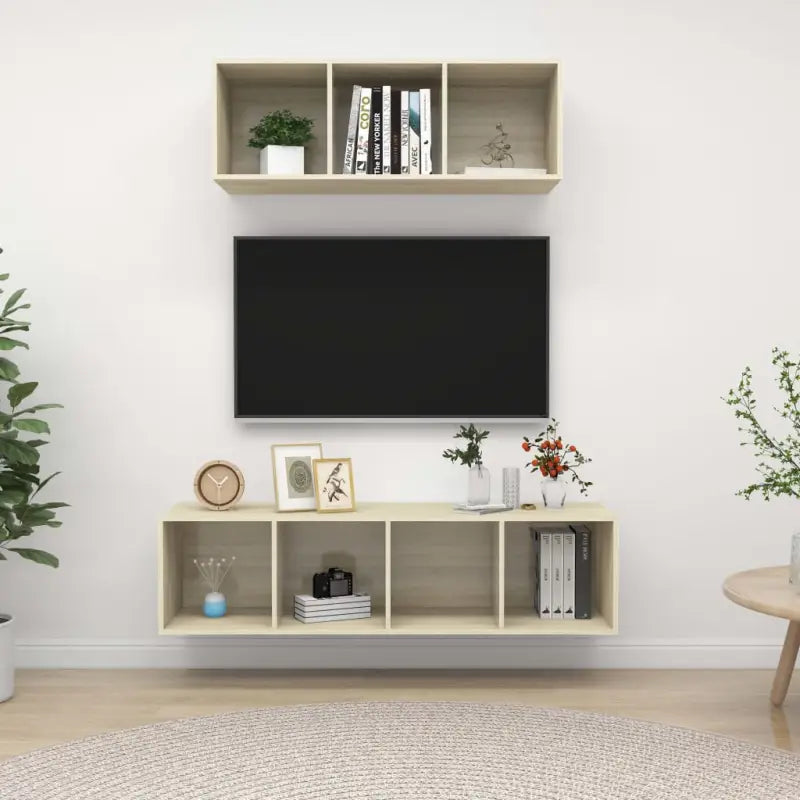 Muurbevestigde Tv Meubelset met Opbergruimte - Tv-meubels
