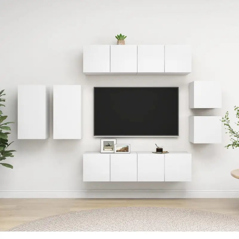 Muurbevestigde Tv-meubelset met opbergruimte - Wit / 8 / 60 cm - Tv-meubels