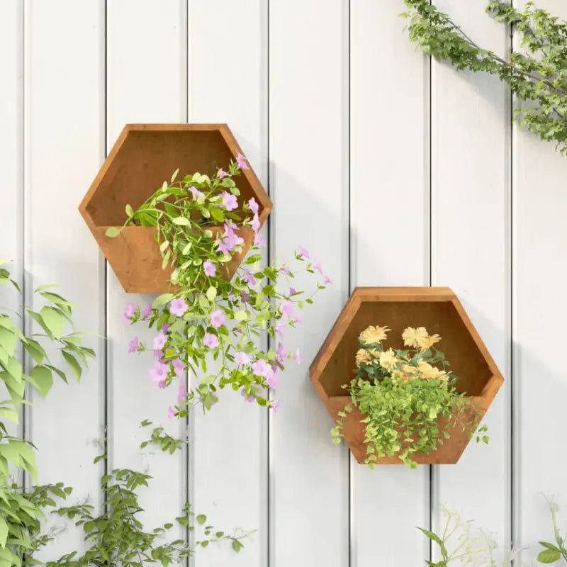 Muurplantenbakken van cortenstaal voor tuin en balkon - 30 x 10 x 25 cm / 2 - Bloempotten & plantenbakken