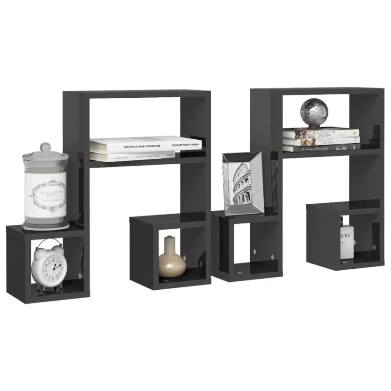 Muzieknoot Wandplank in hoogglans grijs bewerkt hout - Hoogglans grijs / 2 / 1 - Wandplanken