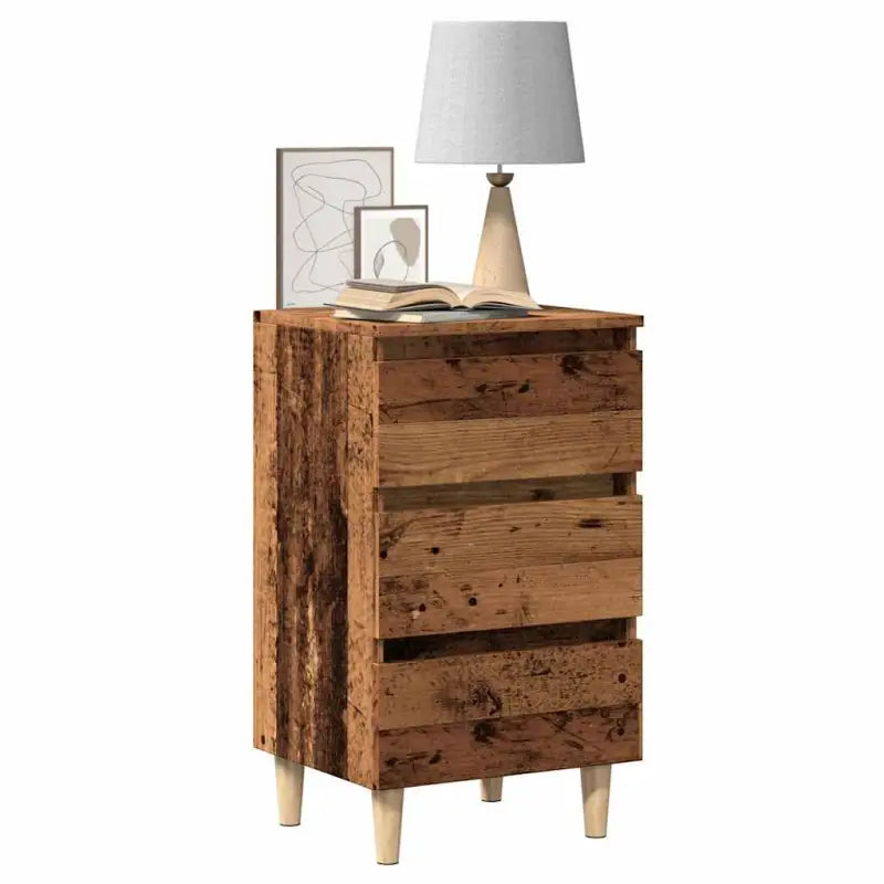 Nachtkastje in grijs sonoma met houten poten en Scandinavische charme - Oud hout / 1 - Nachtkastjes