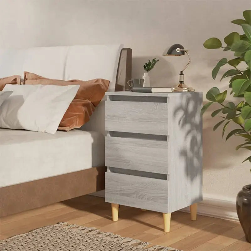 Nachtkastje in grijs sonoma met houten poten en Scandinavische charme - Nachtkastjes