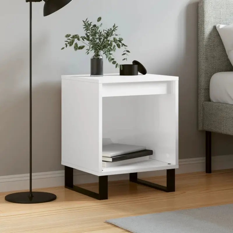 Nachtkastje met bewerkt hout en metalen poten voor een strak interieur - Hoogglans wit / 1 - Nachtkastjes