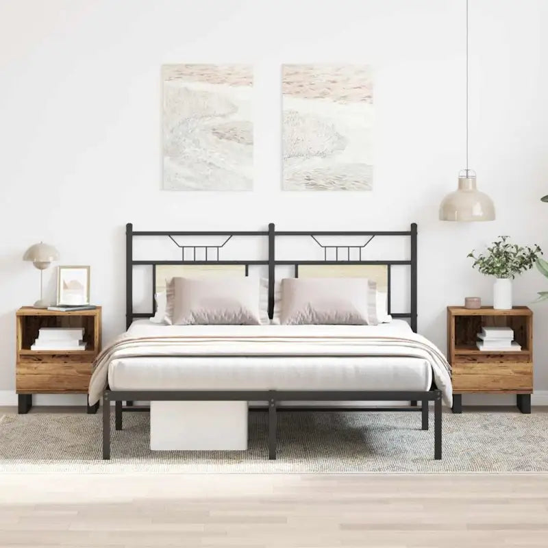 Nachtkastje met bewerkt hout en metalen poten voor een strak interieur - Oud hout / 2 - Nachtkastjes