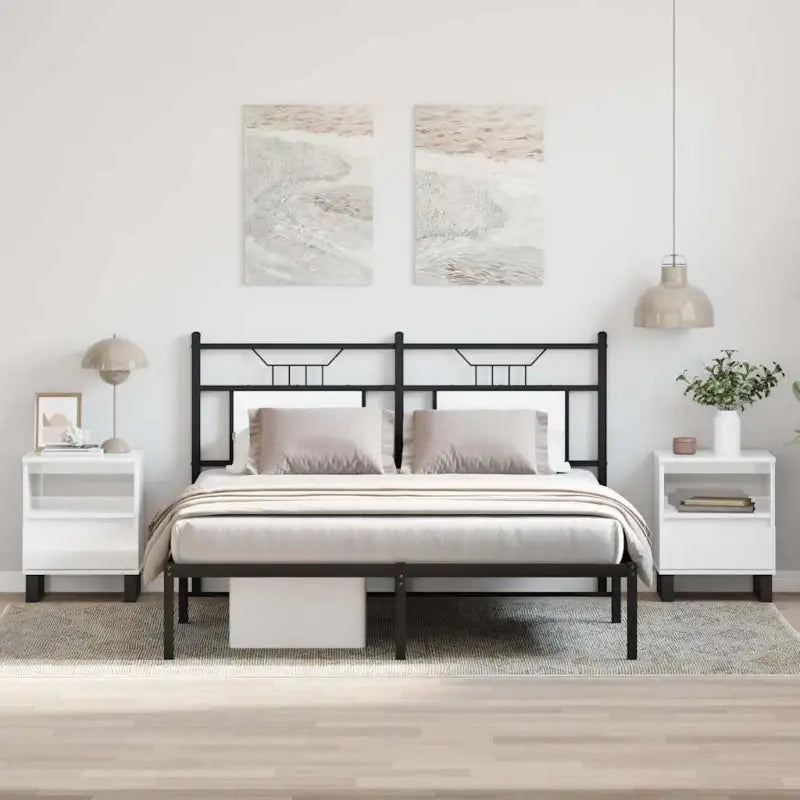 Nachtkastje met bewerkt hout en metalen poten voor een strak interieur - Hoogglans wit / 2 - Nachtkastjes