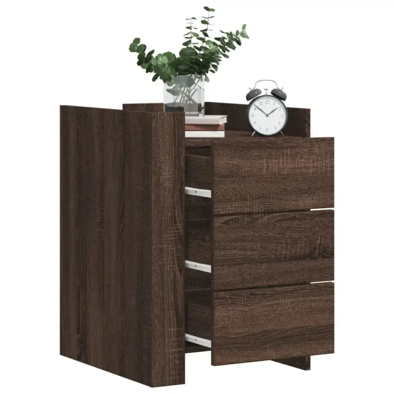 Nachtkastje met bewerkt hout voor een tijdloze interieur look - bruin eikenkleur / 1 - Nachtkastjes