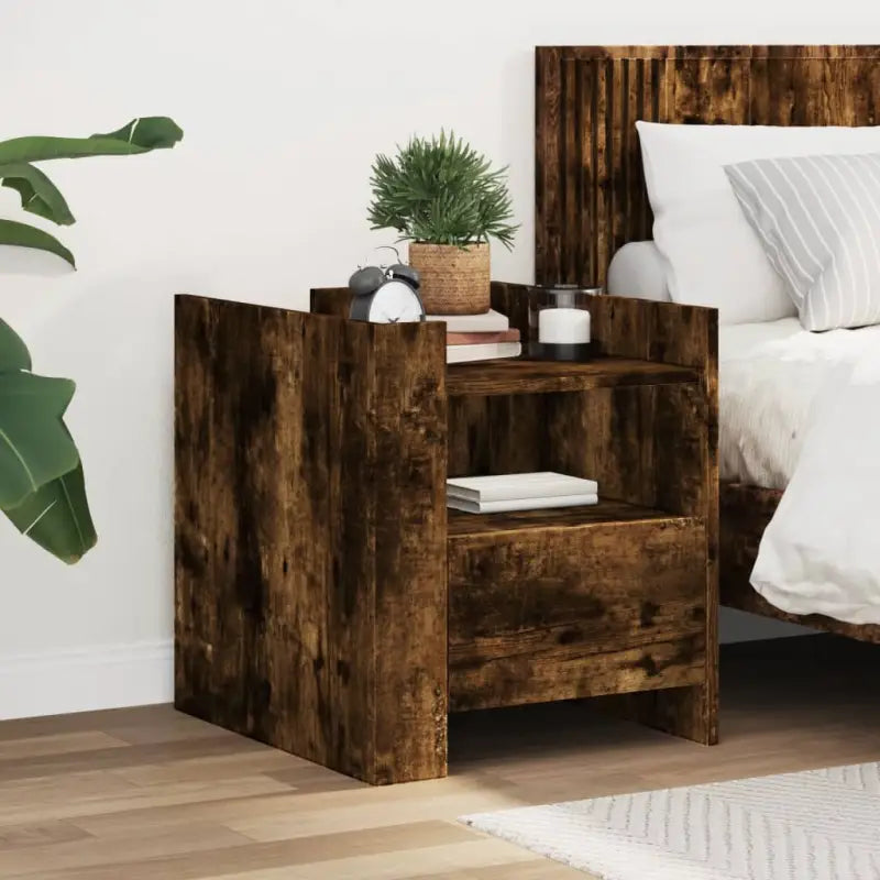Nachtkastje met bewerkt hout voor een tijdloze interieur uitstraling - Gerookt eiken / 1 - Nachtkastjes