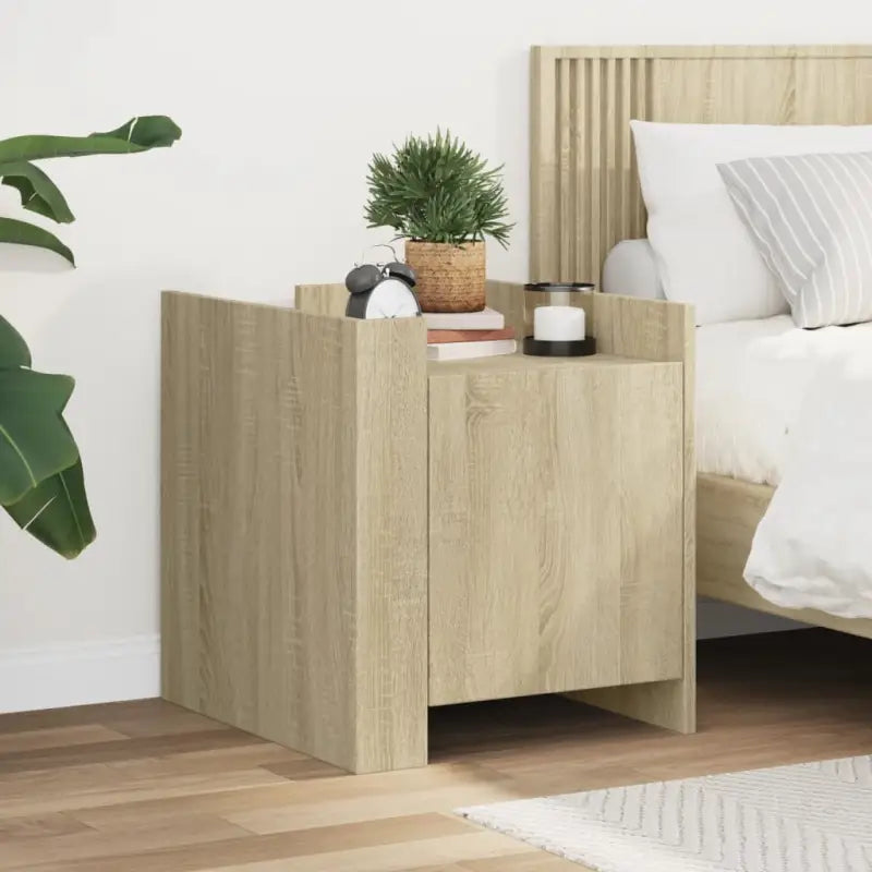 Nachtkastje met bewerkt hout voor een tijdloze uitstraling - Sonoma eiken / 1 - Nachtkastjes