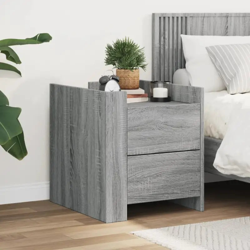 Nachtkastje met bewerkt hout voor een tijdloze woonstijl - Grijs sonoma / 1 - Nachtkastjes