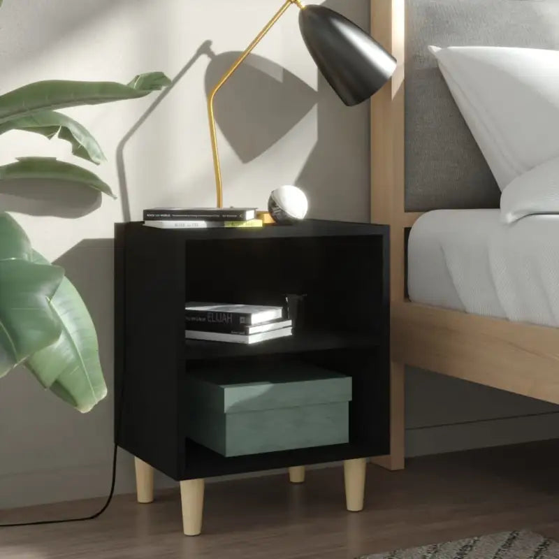 Nachtkastje met houten poten in Scandinavische stijl - Zwart / 1 - Nachtkastjes