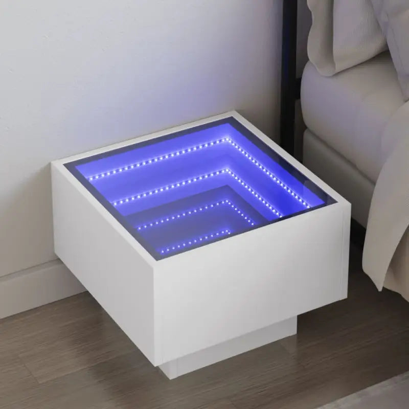 Nachtkastje met infinity LED en bewerkt hout voor een stijlvolle kamer - Wit / 1 - Nachtkastjes