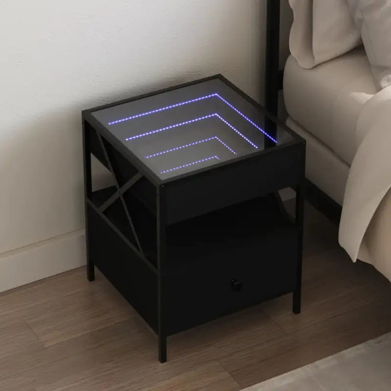 Nachtkastje met infinity LED-verlichting en bewerkt hout voor duurzaam Gebruik - Zwart / 1 - Nachtkastjes