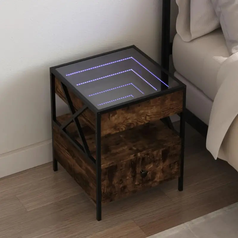 Nachtkastje met infinity LED-verlichting en bewerkt hout voor duurzaam Gebruik - Nachtkastjes