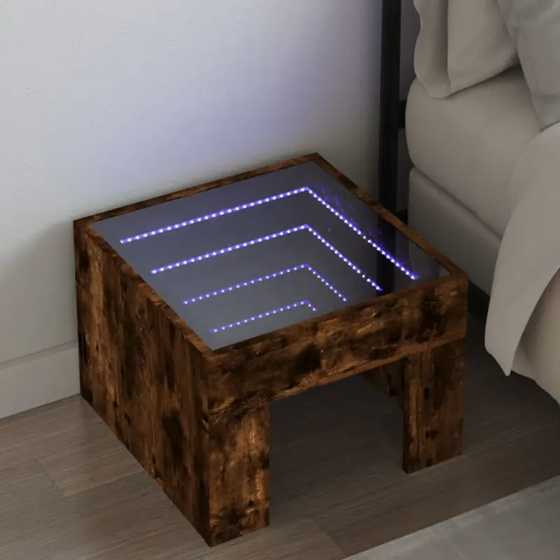 Nachtkastje met infinity LED-verlichting van bewerkt hout - Gerookt eiken / 1 - Nachtkastjes