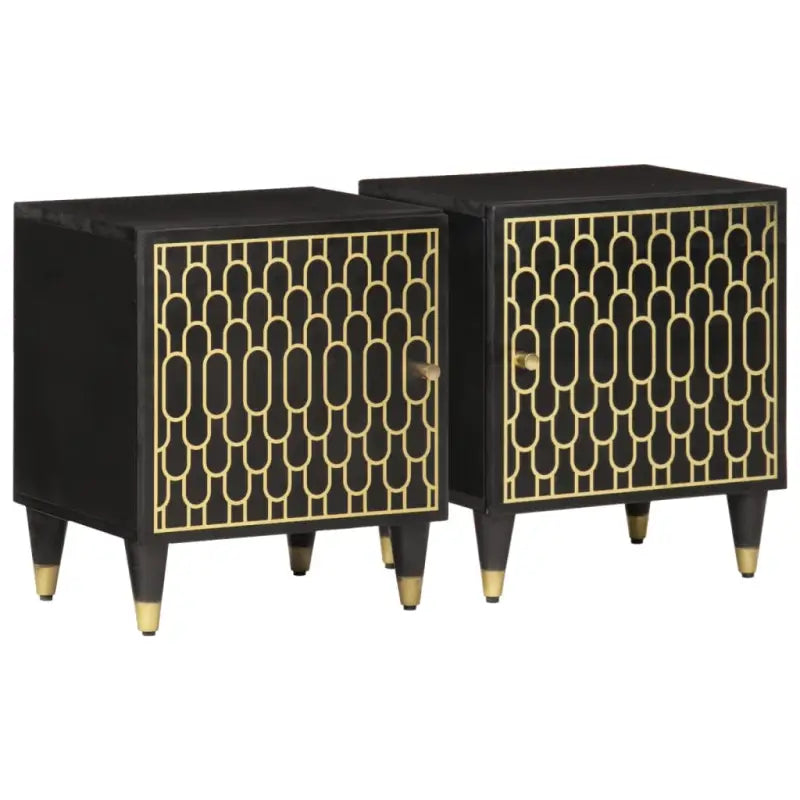 Nachtkastje met massief mangohout en houten poten in retro stijl - Zwart / 2 - Nachtkastjes