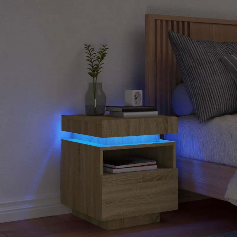 Nachtkastje met RGB LED-verlichting en duurzaam bewerkt hout - Sonoma eiken / 1 - Nachtkastjes