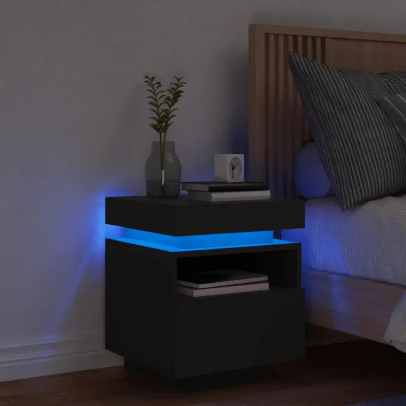Nachtkastje met RGB LED-verlichting en duurzaam bewerkt hout - Zwart / 1 - Nachtkastjes