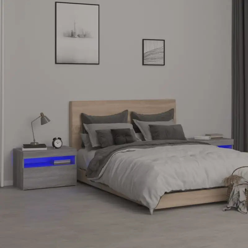 Nachtkastje met RGB LED-verlichting Hoogglans Wit voor modern interieur - Grijs sonoma / 2 - Nachtkastjes