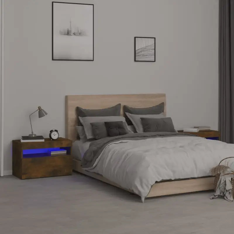 Nachtkastje met RGB LED-verlichting Hoogglans Wit voor modern interieur - Gerookt eiken / 2 - Nachtkastjes