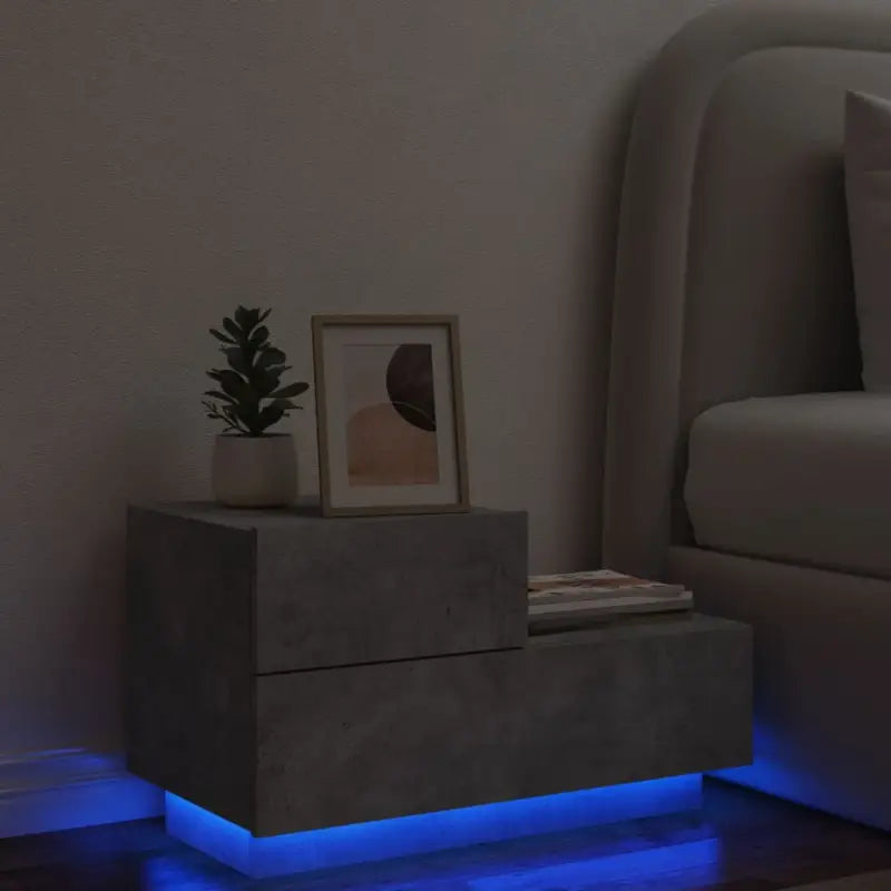 Nachtkastje met rgb led-verlichting in gerookt eiken hout - Betongrijs / 1 - Nachtkastjes