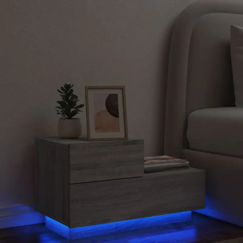 Nachtkastje met rgb led-verlichting in gerookt eiken hout - Grijs sonoma / 1 - Nachtkastjes