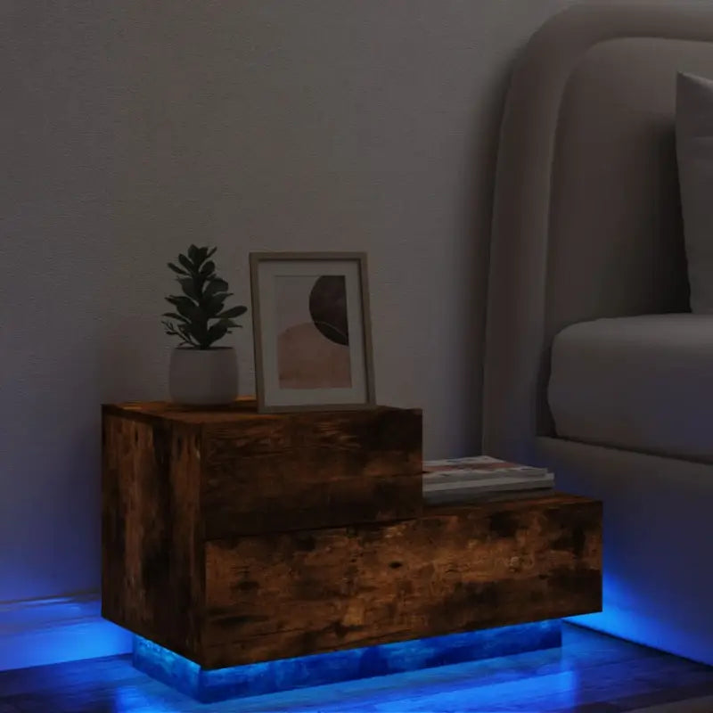 Nachtkastje met rgb led-verlichting in gerookt eiken hout - Nachtkastjes