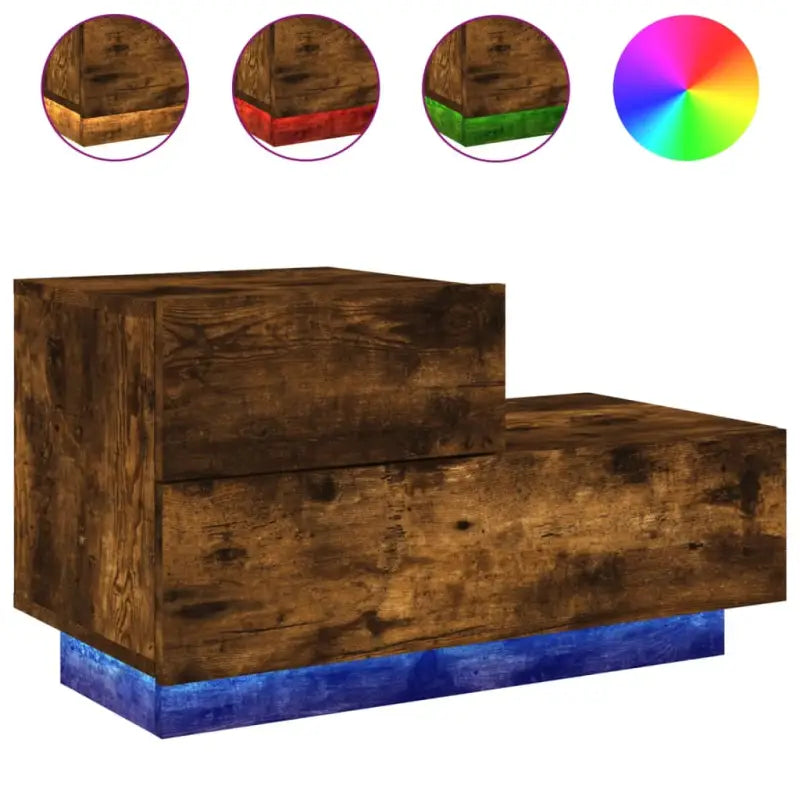 Nachtkastje met rgb led-verlichting in gerookt eiken hout - Nachtkastjes