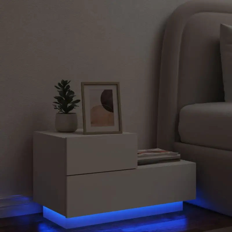Nachtkastje met rgb led-verlichting in gerookt eiken hout - Wit / 1 - Nachtkastjes