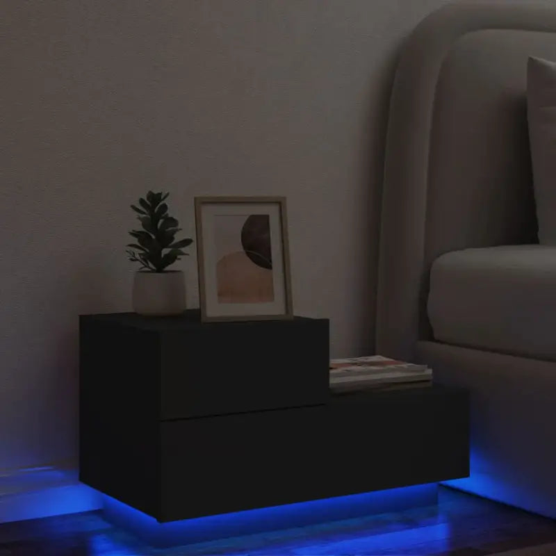 Nachtkastje met rgb led-verlichting in gerookt eiken hout - Zwart / 1 - Nachtkastjes