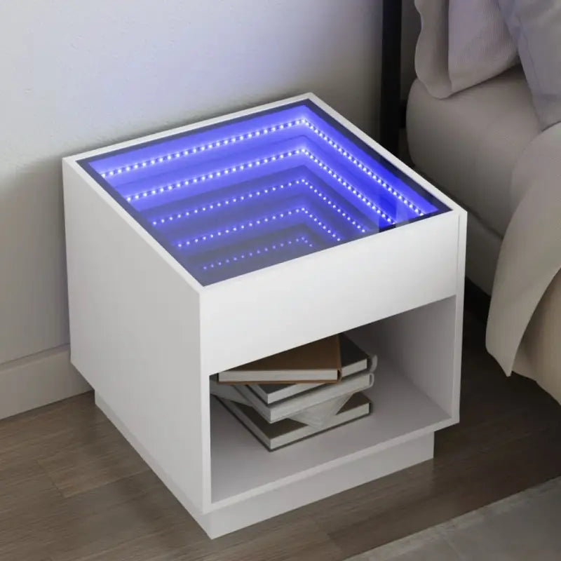 Nachtkastje van bewerkt hout met infinity LED-verlichting en duurzaam design - Wit / 50 x 50 x 50 cm / 1 - Nachtkastjes