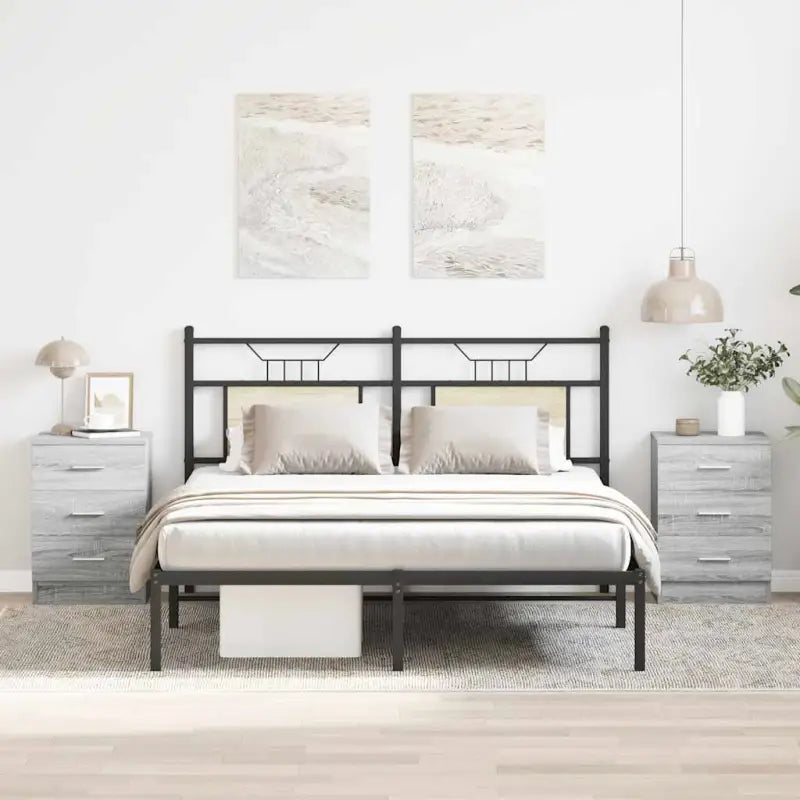 Nachtkastje van bewerkt hout met levering bevat voor een klassieke uitstraling - Grijs sonoma / 2 - Nachtkastjes