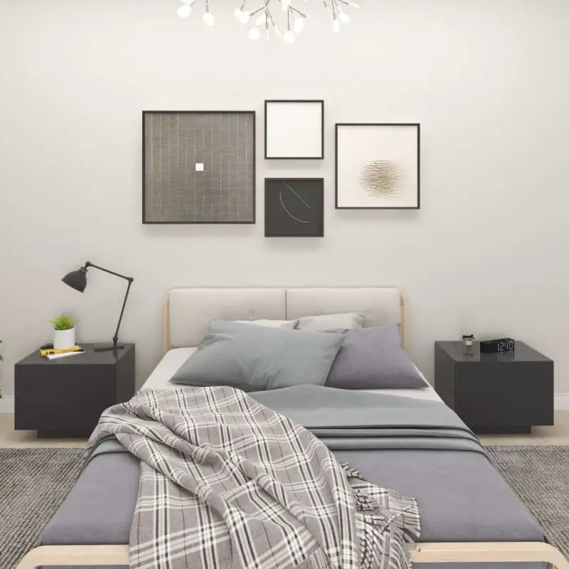 Nachtkastje van bewerkt hout met trendy en duurzaam ontwerp - Grijs / 1 - Nachtkastjes