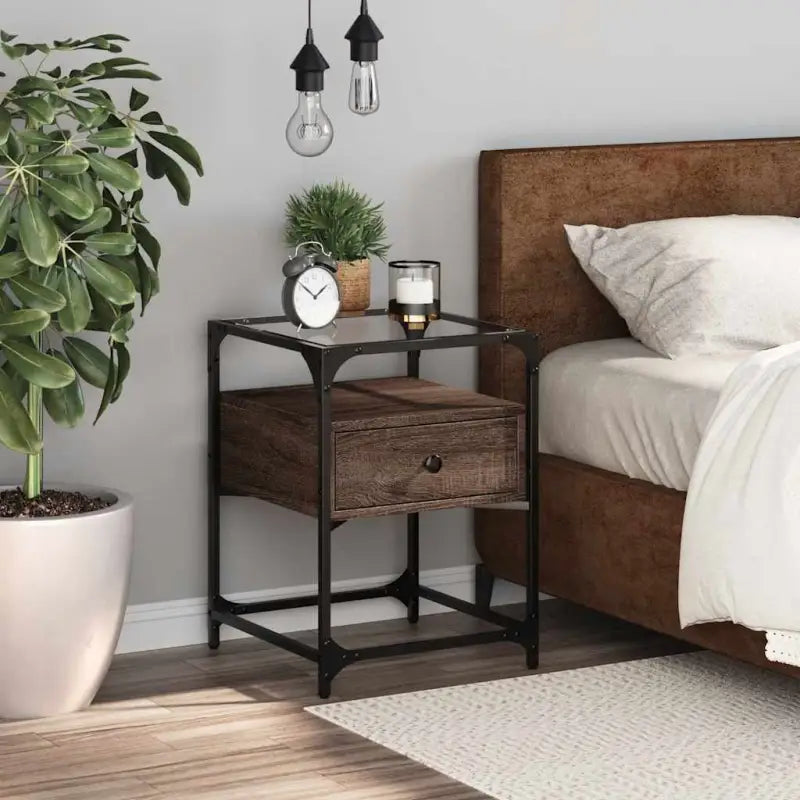 Nachtkastjes bewerkt hout met tijdloze charme voor woonkamer of slaapkamer - bruin eikenkleur / 1 - Nachtkastjes