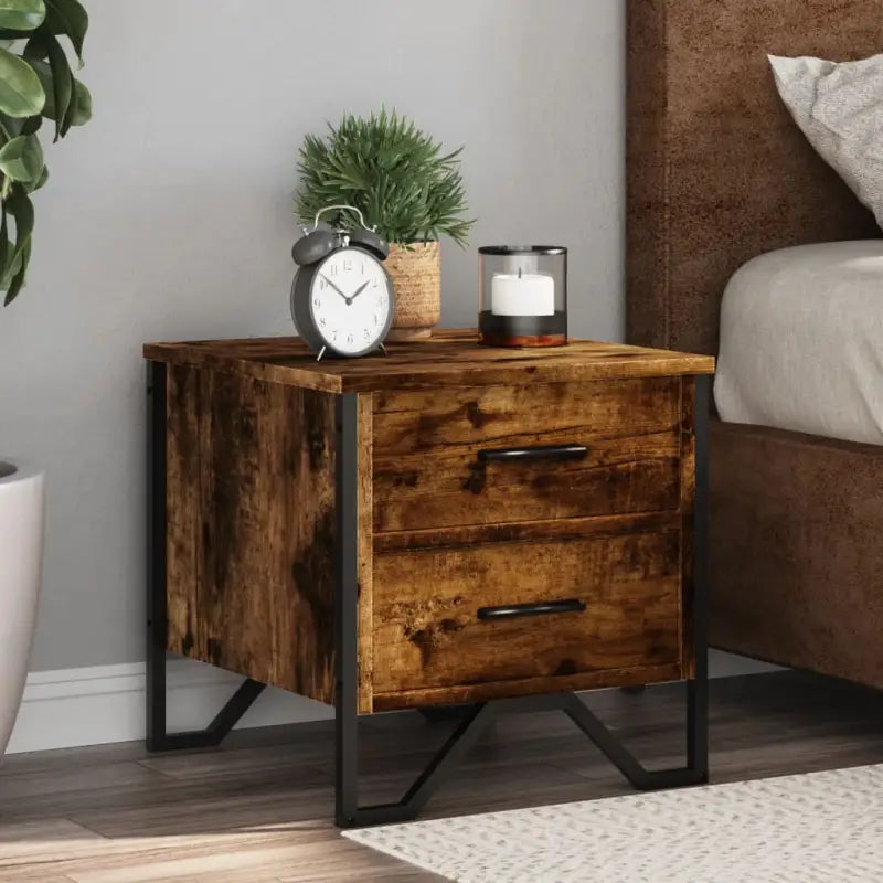 Nachtkastjes met metalen poten in grijs sonoma eiken design - Gerookt eiken / 1 - Nachtkastjes
