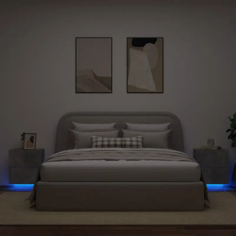 Nachtkastjes met rgb led-verlichting en duurzaam bewerkt hout - Betongrijs / 2 - Nachtkastjes