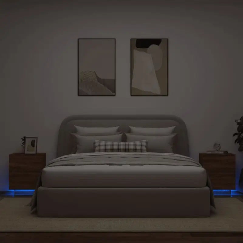 Nachtkastjes met rgb led-verlichting en duurzaam bewerkt hout - bruin eikenkleur / 2 - Nachtkastjes