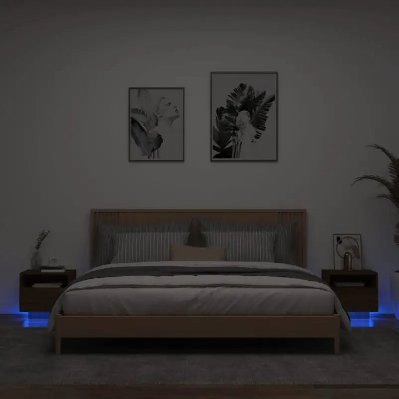 Nachtkastjes met rgb led-verlichting en duurzaam bewerkt hout - bruin eikenkleur / 2 - Nachtkastjes