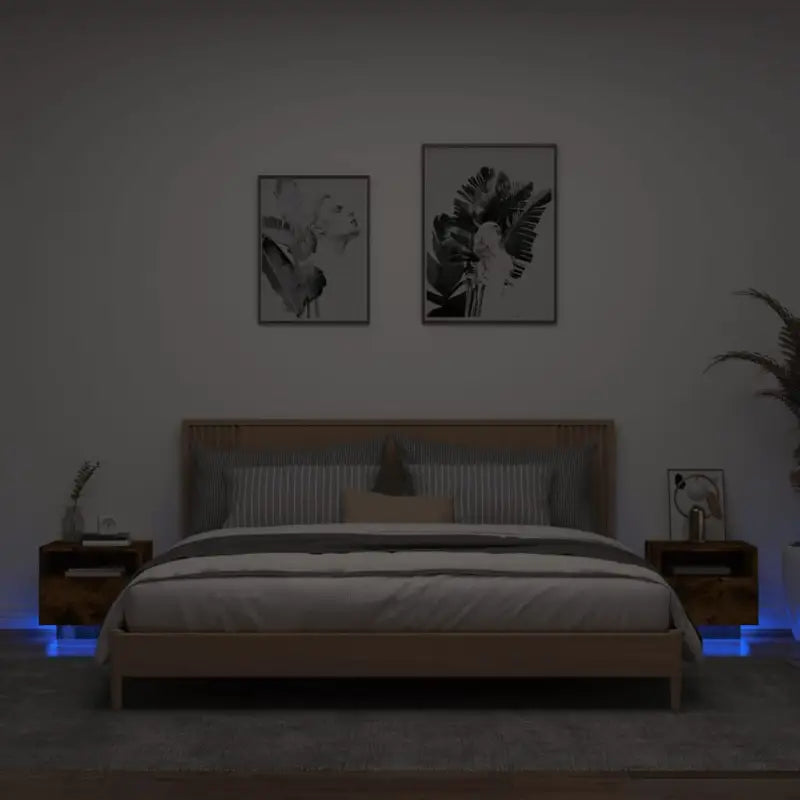 Nachtkastjes met rgb led-verlichting en duurzaam bewerkt hout - Gerookt eiken / 2 - Nachtkastjes