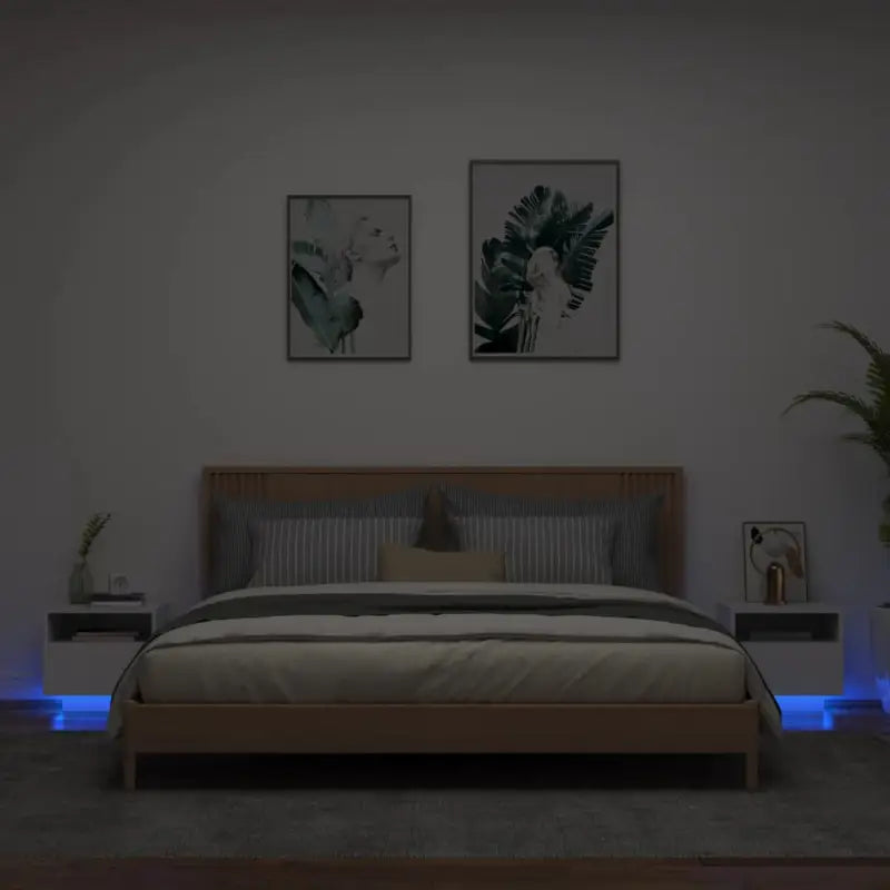 Nachtkastjes met rgb led-verlichting en duurzaam bewerkt hout - Wit / 2 - Nachtkastjes